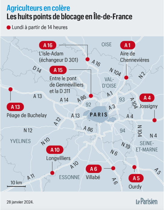 , 拖拉机继续进军巴黎！警察局建议使用公共交通，15000名警察出动…, My Crazy Paris